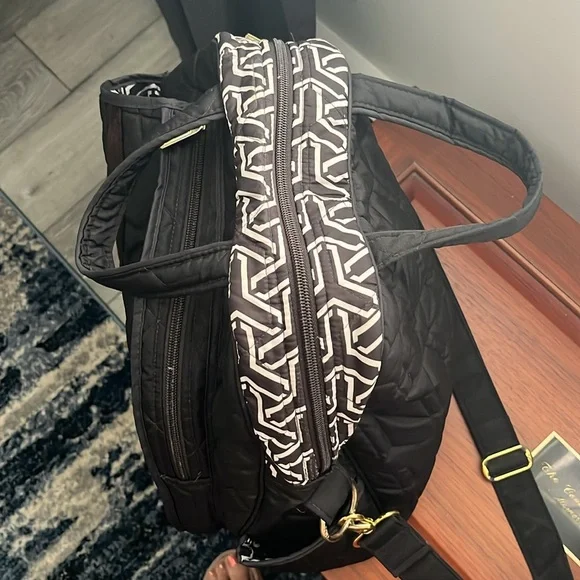 Tennis Bag- Cinda b Black and white Quilted Tennis Bag with - Picture 2 of 5
